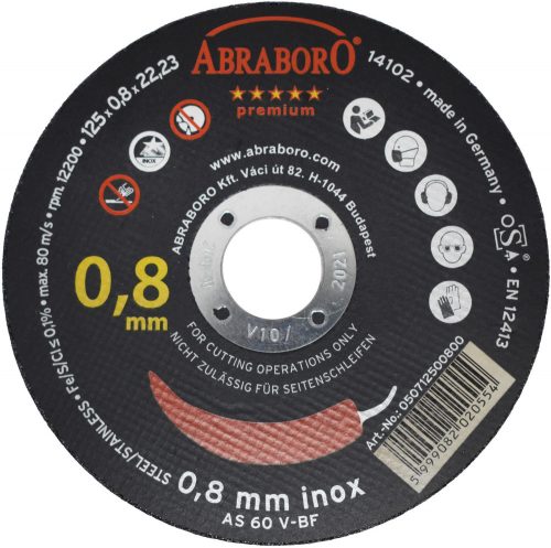 ABRABORO - 050712500800 - ABRABORO CHILI PREMIUM fémvágó korong, inox ø 125 x 0,8 x 22,23 T41