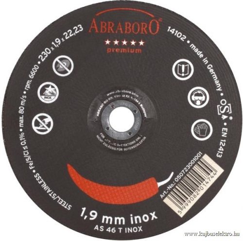 ABRABORO - 050723001001 - ABRABORO CHILI PREMIUM fémvágó korong, inox ø 230 x 1,9 x 22,23 T42