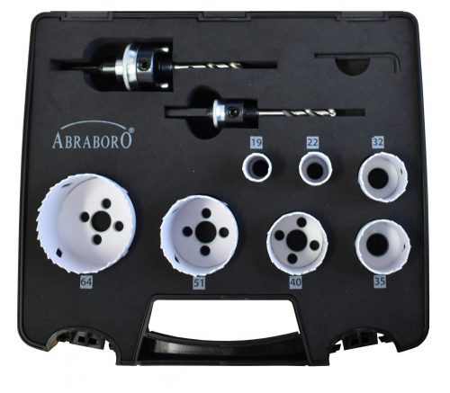 ABRABORO - 070830500000 - HSS- Bi-Metal lyukfűrész készlet ø 19/22/32/35/40/51/64+2pcs quick lock adapter with pilot drill+he x  key