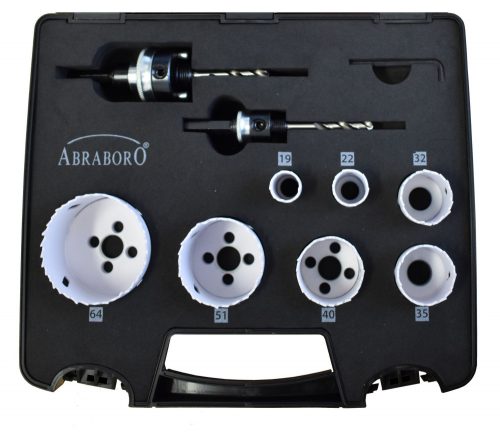 ABRABORO - 070831500000 - HM lyukfűrész készlet ø 19/22/32/35/40/51/64+2pcs quick lock adapter with pilot drill+he x  key