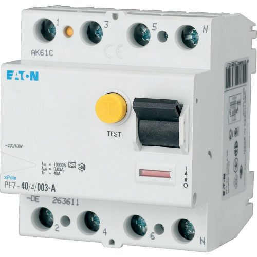 EATON Áram-védőkapcsoló (Fi-relé) analóg 3P+N 40A 30mA A-típus 10kA PF7-40/4/003-A-DE