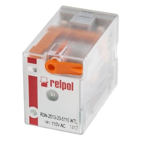 Relpol - R3N-2013-23-5110-WTL - Miniatűr ipari relé, 10A 3C/O, 110VAC, tesztkar, LED - HD Hungária - 860684