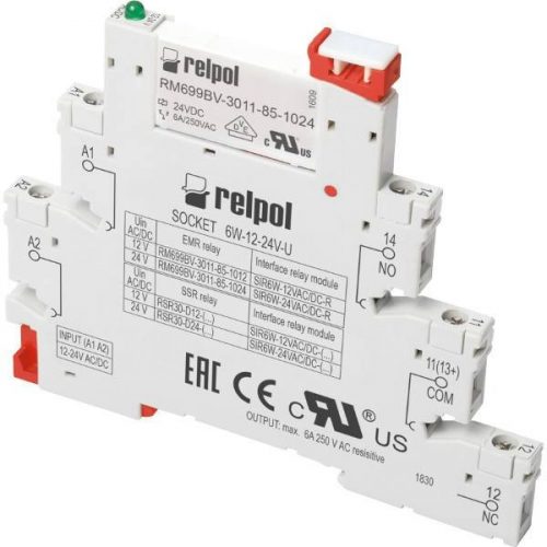 Relpol - SIR6W-12VAC/DC-R - Interfész relé, 1C/O, 6A, 12VAC/DC - HD Hungária - 863750