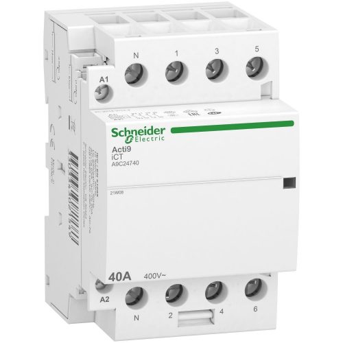 SCHNEIDER A9C24740 - ACTI9 iCT40A kontaktor, 50Hz, 4NO, 3P+F, 220-240VAC