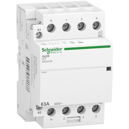 SCHNEIDER A9C24763 - ACTI9 iCT63A kontaktor, 50Hz, 4NO, 3P+F, 220-240VAC