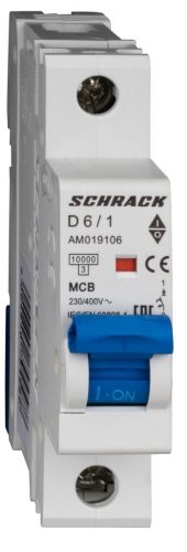 SCHRACK - AM019106 Kismegszakító AMPARO 10kA, D 6A, 1 pólusú