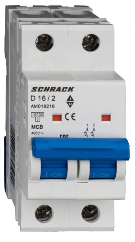 SCHRACK - AM019216 Kismegszakító AMPARO 10kA, D 16A, 2 pólusú