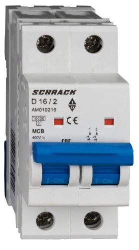 SCHRACK - AM019216 Kismegszakító AMPARO 10kA, D 16A, 2 pólusú