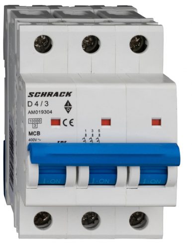 SCHRACK - AM019304 Kismegszakító AMPARO 10kA, D 4A, 3 pólusú