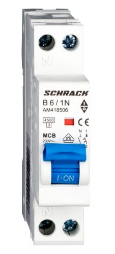 SCHRACK - AM418506 Kismegszakító AMPARO 4,5kA, B 6A, 1+N, 1KE