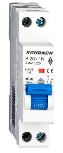 SCHRACK - AM418520 Kismegszakító AMPARO 4,5kA, B 20A, 1+N, 1KE