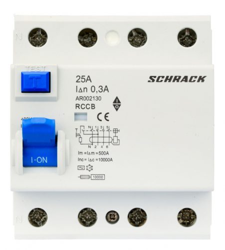 SCHRACK - AR002130 Hibaáram kapcsoló AMPARO 10kA 25A, 4 pólusú, 300mA, AC