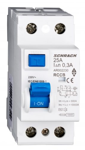 SCHRACK - AR002230 Hibaáram kapcsoló AMPARO 10kA 25A, 2 pólusú, 300mA, AC