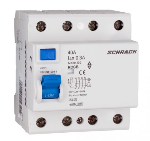 SCHRACK - AR004130 Hibaáram kapcsoló AMPARO 10kA 40A, 4 pólusú, 300mA, AC