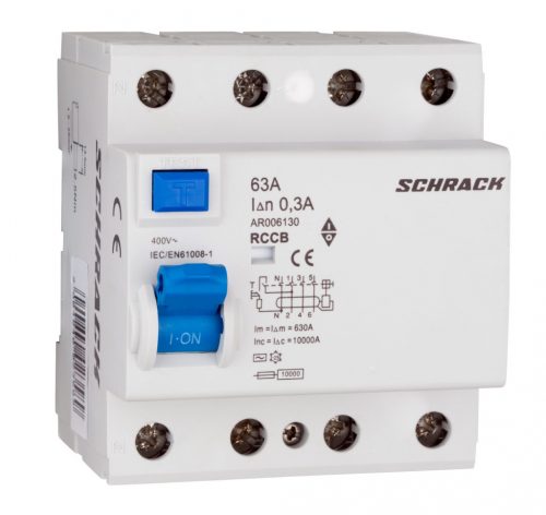 SCHRACK - AR006130 Hibaáram kapcsoló AMPARO 10kA 63A, 4 pólusú, 300mA, AC