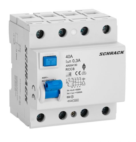 SCHRACK - AR054130 Hibaáram kapcsoló AMPARO 10kA 40A, 4 pólusú, 300mA, A