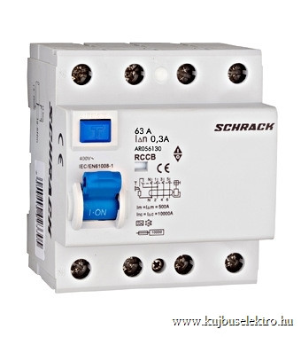 SCHRACK - AR056130 Hibaáram kapcsoló AMPARO 10kA 63A, 4 pólusú, 300mA, A