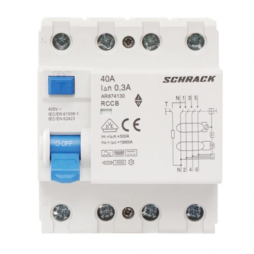 SCHRACK - AR874130 Hibaáram kapcsoló AMPARO 10kA, 40A, 4 pólusú, 300mA, B