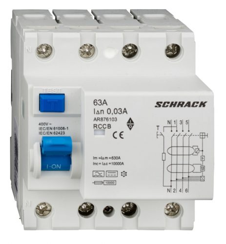 SCHRACK - AR876103 Hibaáram kapcsoló AMPARO 10kA, 63A, 4 pólusú, 30mA, B