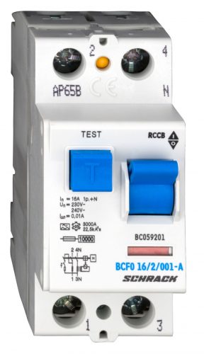 SCHRACK - BC059201 Hibaáramkapcsoló 10kA, 16A, 2 pólusú, 10mA, A