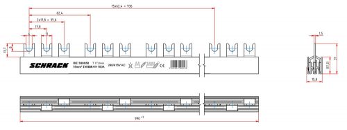 SCHRACK - BE300050 3 pólusú sínezés 16mm² BE3 motorvédő kapcsolóhoz