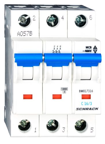 SCHRACK - BM017316 Kismegszakító, C 16A, 3 pólusú, 10kA