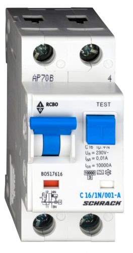 SCHRACK - BO517616 Vezetékvédő kapcsoló C 16A, 10mA, 1+N, A, 10kA