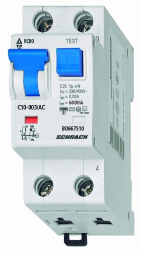 SCHRACK - BO667506 Vezetékvédő kapcsoló C 6A, 30mA, 1+N, AC,  6kA