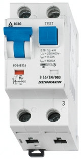 SCHRACK - BO668516 Vezetékvédő kapcsoló B 16A, 30mA, 1+N, AC, 6kA