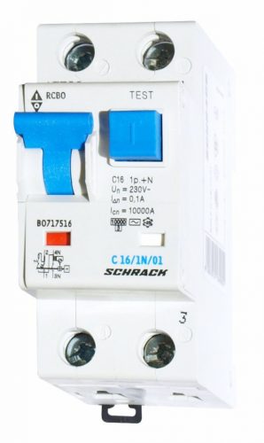 SCHRACK - BO717516 Vezetékvédő kapcsoló C 16A, 100mA, 1+N, AC, 10kA