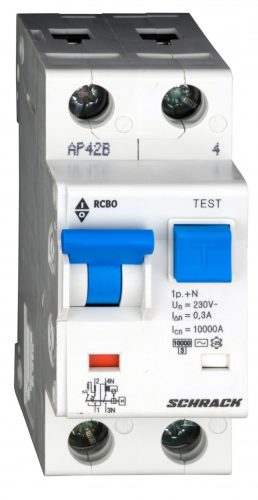 SCHRACK - BO817510 Vezetékvédő kapcsoló C 10A, 300mA, 1+N, AC, 10kA