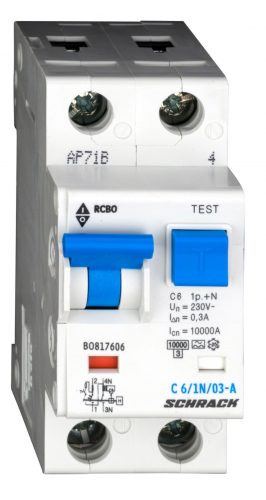 SCHRACK - BO817606 Vezetékvédő kapcsoló C 6A, 300mA, 1+N, A, 10kA