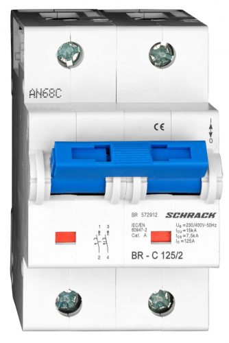 SCHRACK - BR572912 Nagyáramú kismegszakító, C kar. 125A, 2p. 15kA