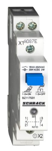 SCHRACK - BZ117531 Sorbaépíthető nyomógomb, 1z+1ny, 16A + LED 230V AC/DC 1KE