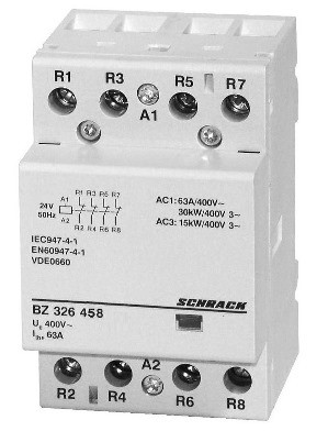 SCHRACK - BZ326458 Sorbaépíthető mágneskapcsoló 63A, 4ny, 24V AC 3KE