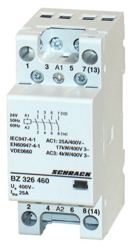 SCHRACK - BZ326460 Sorbaépíthető mágneskapcsoló 25A/4kW, 4z, 24V AC 2KE