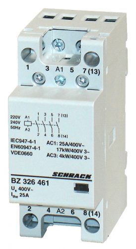 SCHRACK - BZ326461 Sorbaépíthető mágneskapcsoló 25A/4kW, 4z, 230V AC 2KE