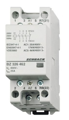 SCHRACK - BZ326462 Sorbaépíthető mágneskapcsoló 25A/4kW, 3z+1ny, 24V AC 2KE