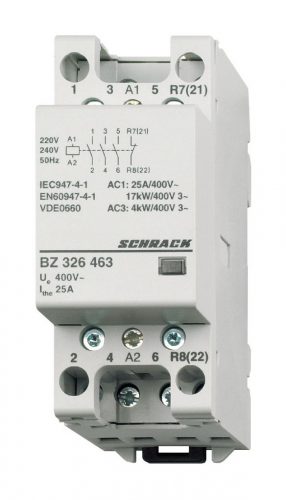 SCHRACK - BZ326463 Sorbaépíthető mágneskapcsoló 25A/4kW, 3z+1ny, 230V AC 2KE