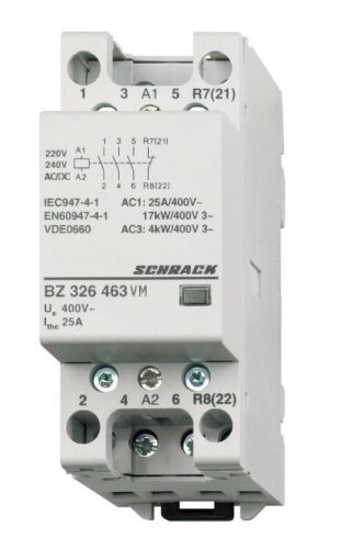 SCHRACK - BZ326463VM Sorbaépíthető mágneskapcsoló 25A, 3z+1ny, 230V ACDC 2KE