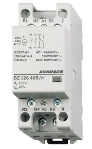 SCHRACK - BZ326465VM Sorbaépíthető mágneskapcsoló 25A, 1z+3ny, 230V ACDC 2KE