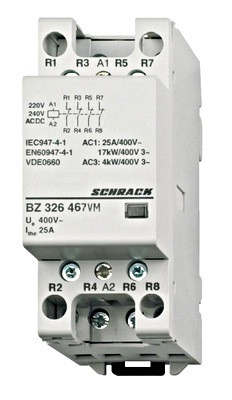 SCHRACK - BZ326467 Sorbaépíthető mágneskapcsoló 25A/4kW, 4ny, 230V AC 3KE