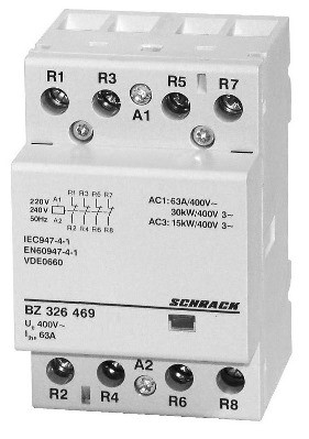 SCHRACK - BZ326469 Sorbaépíthető mágneskapcsoló 63A/15kW, 4ny, 230V AC 3KE