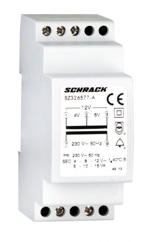 SCHRACK - BZ326577A Sorbaépíthető csengőtranszformátor 230/4-8-12V 15VA 2KE