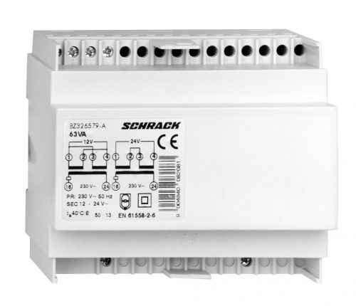 SCHRACK - BZ326579A Sorbaépíthető csengőtranszformátor 230/12-24V 63VA 6KE