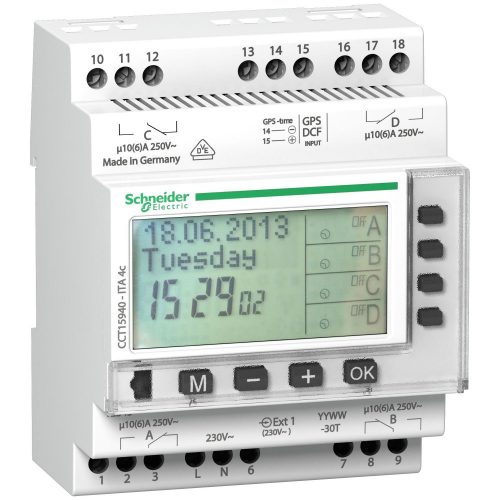 SCHNEIDER CCT15940 - ACTI9 ITA 4c programozható kapcsolóóra, 2 csatornás