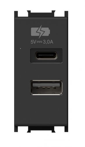 SCHRACK - ET111018 USB dupla töltő aljzat, 5VDC, 3A, 1M, fekete