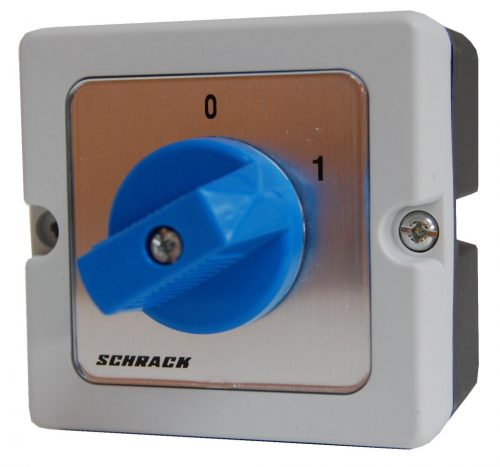 SCHRACK - IN035120 Kapcsoló IP40 műanyag tokozatban, 0-1, 20A, 1pólusú, M10H