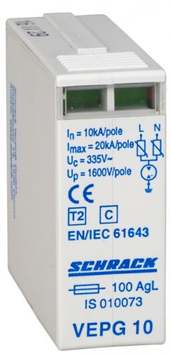 SCHRACK - IS010073 Vartec II, T2, 335V/10kA, túlfeszültség levezető betét, L+N