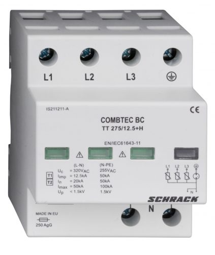 SCHRACK - IS211211A Combtec T1/T2 túlfeszültséglevezető 275/12,5kA, TT+s.é